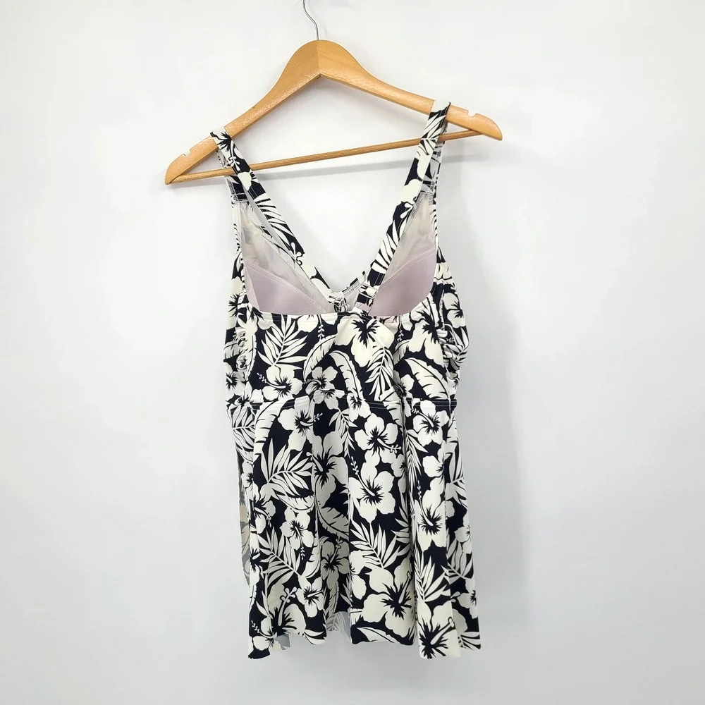 Lands End Floral Cross Back V-Neck Tankini Top Classic Tropical Hibiscus Size 1X